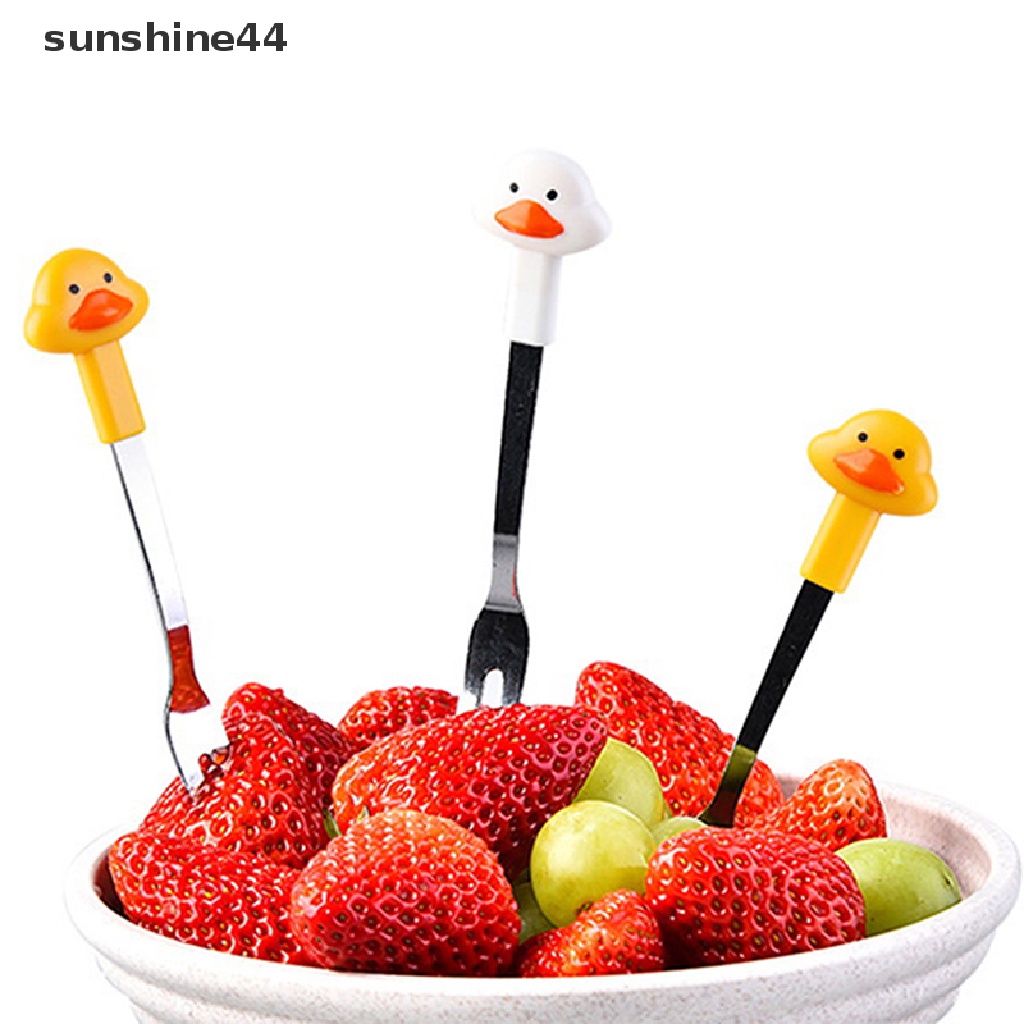 Sunshine 6pcs / Set Garpu Buah / Dessert / Salad Mini Bentuk Bebek Kartun Bahan Stainless Steel