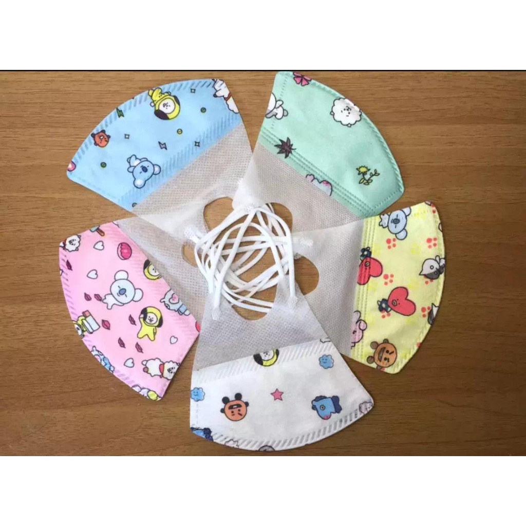 MIINII Masker Duckbill Anak 3D Mask Karakter KPOP BT21/ Karakter Anak Perempuan / Laki-Laki 5 Variasi Mix Isi 50PCS