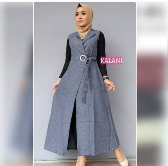 Kalani Outer cardigan / rompi muslimah terbaru/ Vest panjang bahan katun denim Ro