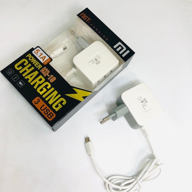 PROMO CHARGER BRANDED 3USB KQ19 PLUS KABEL MICRO HIGH QUALITY