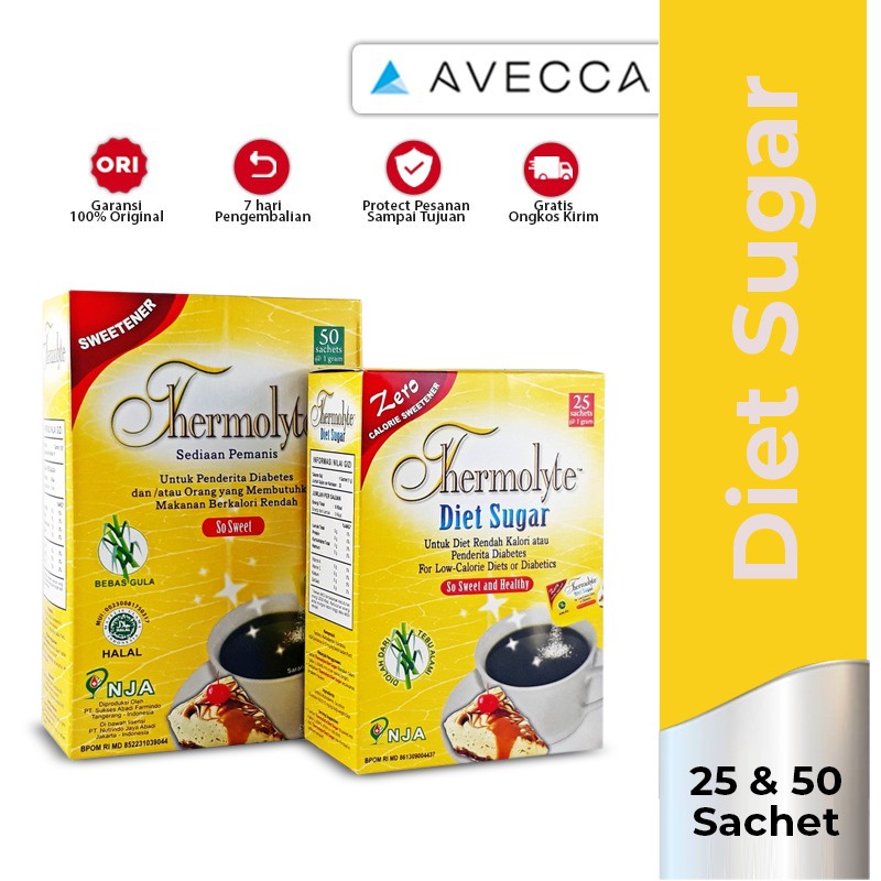 

Thermolyte Diet Sugar 25 Sachet / 50 Sachet @1gr/ Gula Tanpa Kalori / Gula Diet