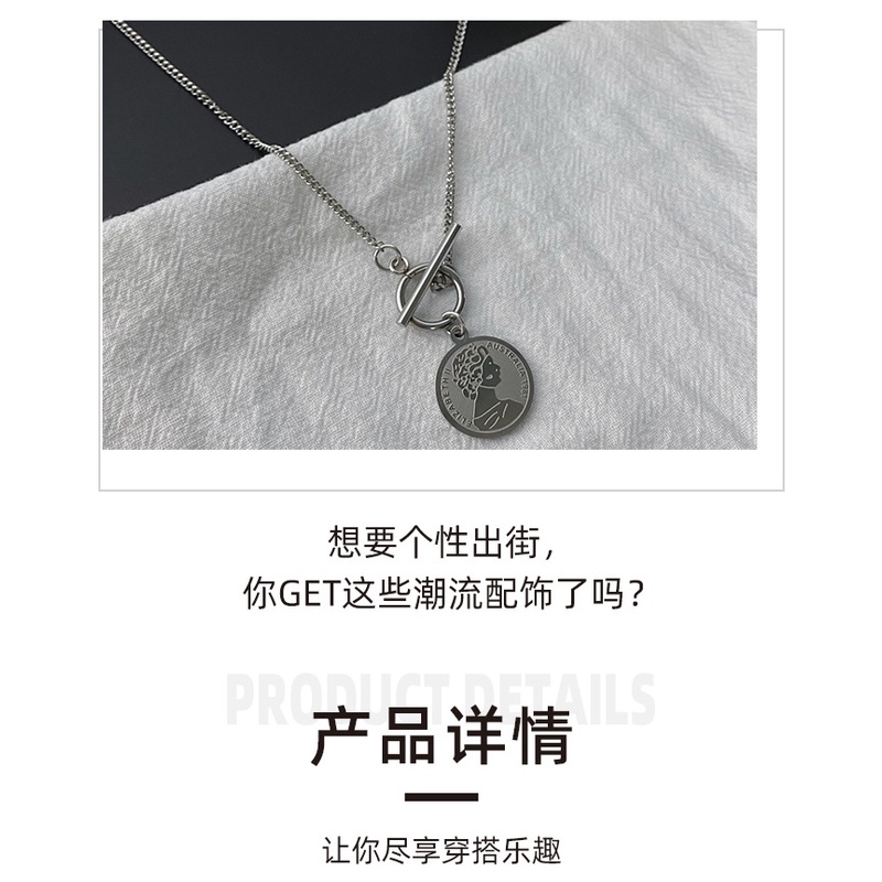 Harajuku gaya hip hop Keren Bumi stainless steel round Papan potret kalung ins gaya dingin stainless