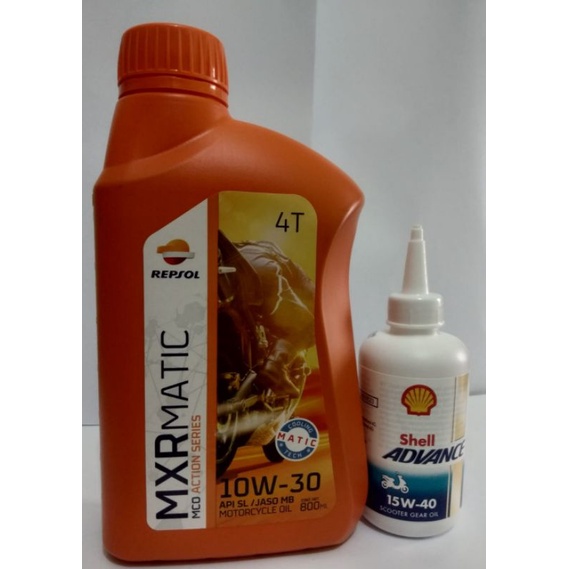 PAKET  OLI MESIN MATIC REPSOL 0.8 Lt +OLI GEAR (SHELL) ALL MATIC HONDA /YAMAHA/SUZUKI