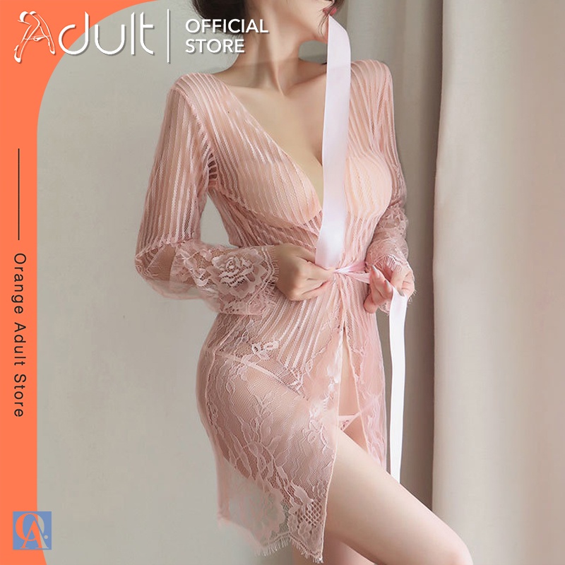 ORANGE ADULT  Lingerie Seksi Hot Baju Tidur Lace Outer Sexy Gaun Malam Seksi 1066