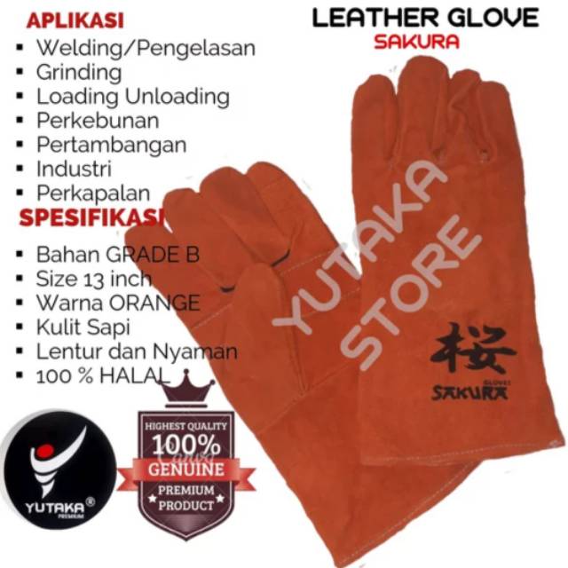 Sarung Tangan Las Kulit Sakura 13 Inch orange/sarung tangan las kulit sakura murah/sarung tangan kulit las sakura terlaris