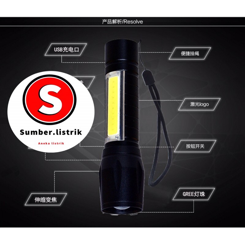 Senter Swat Mini COB Zoom Rechargeable Super Terang