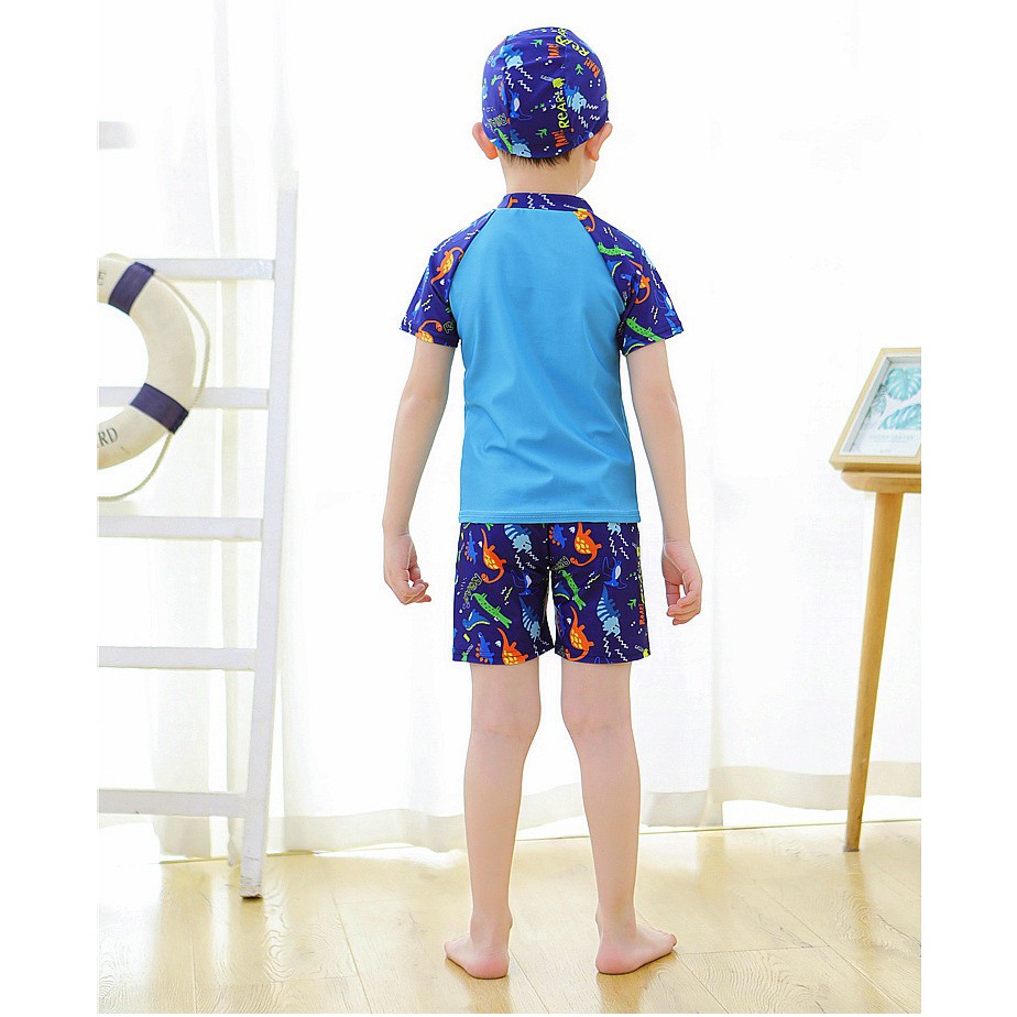 Set Baju Celana Renang Anak Cowok 1 2 3 tahun Import dengan topi Baby Boy swimmers swimsuit pakaian