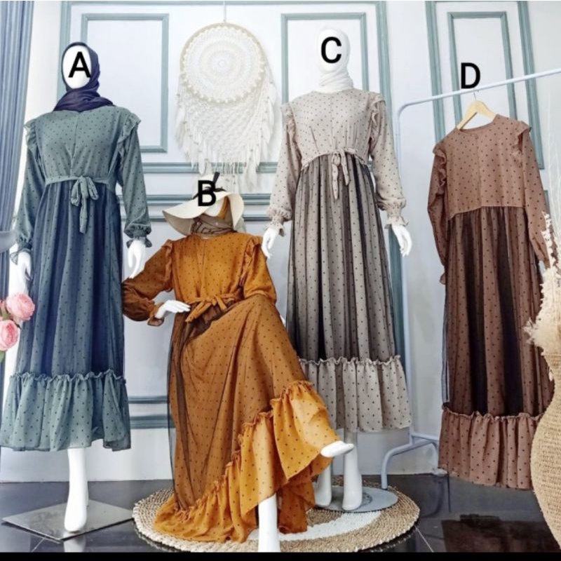 Eid Series Raya Gamis Lebaran Gamis Pesta Maxi dress Brukat Gamis tile Dots XXL