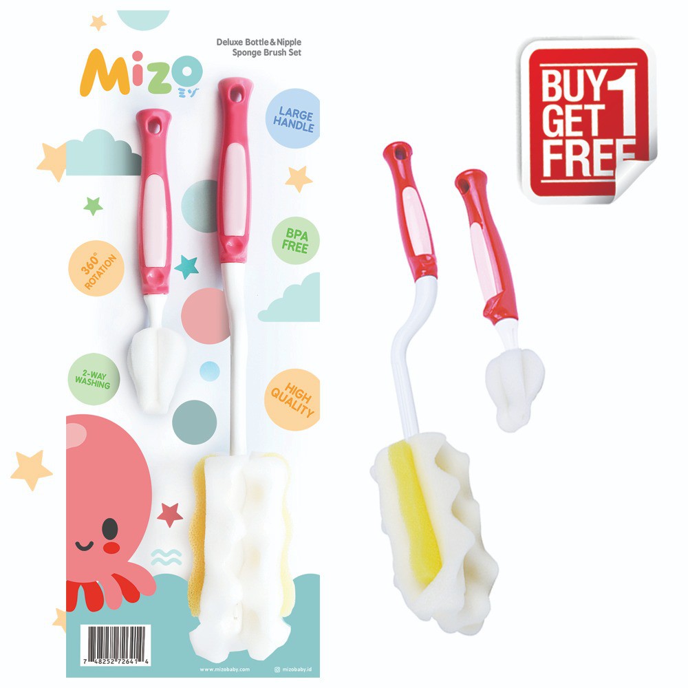 [PROMO BUY 1 GET 1] MIZO - Deluxe Bottle &amp; Nipple Sponge Brush Set