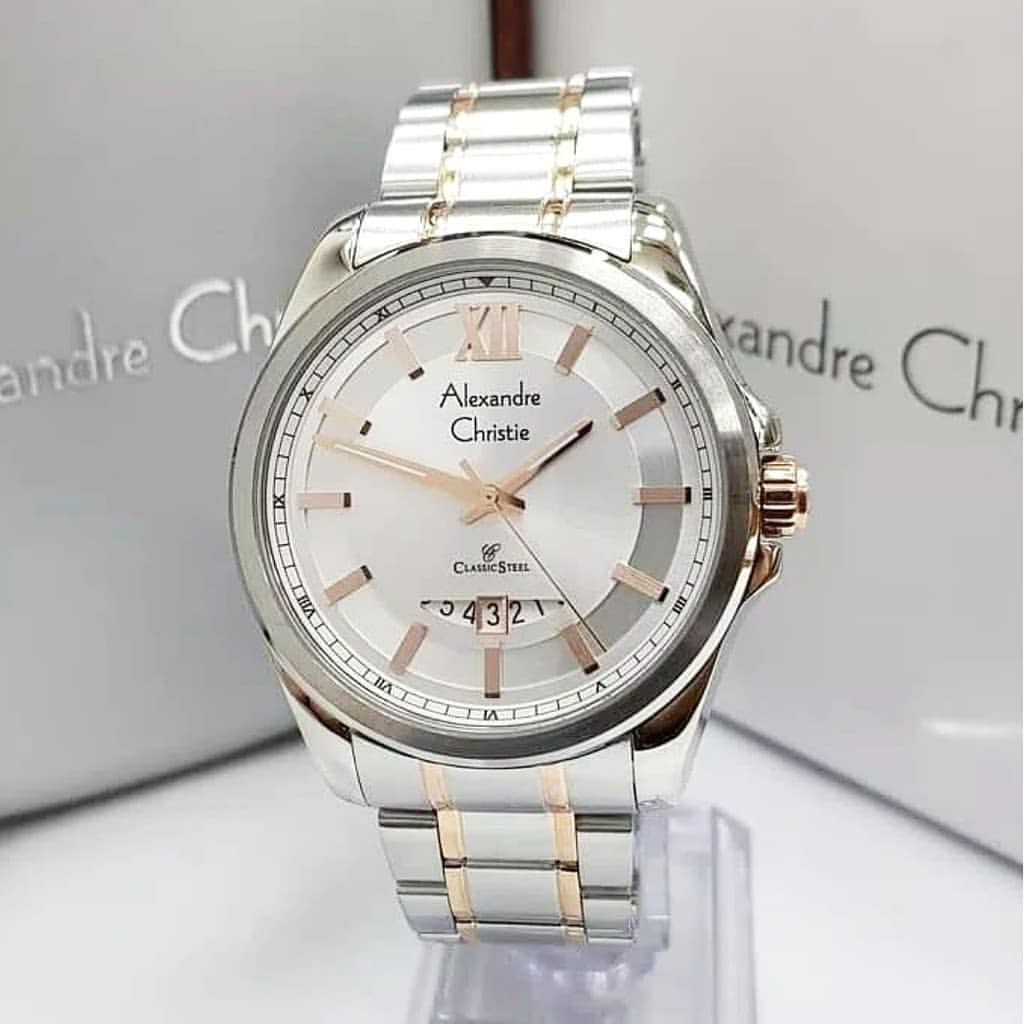 ALEXANDRE CHRISTIE ORIGINAL AC8473 SILVER KOMBINASI JAM PRIA