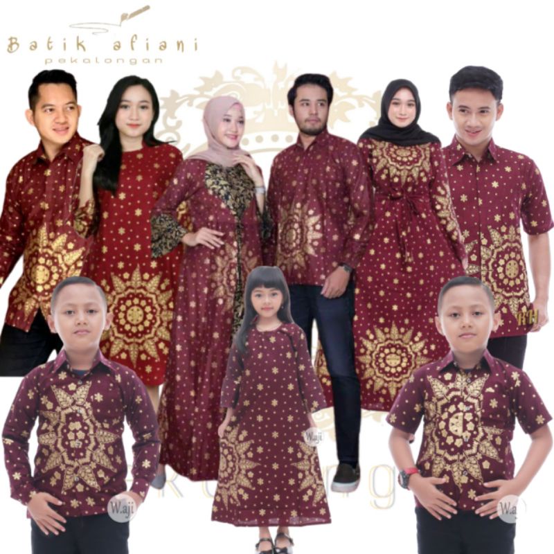 Maura Couple - Sania Ruffle Batik Keluarga Couple Jazy Gamis Syar'i - Gamis Kerah Jazy Terbaru Motif Matadaun Maroon 2022