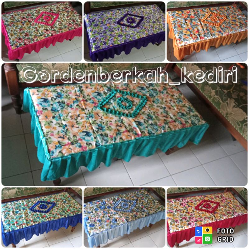 TAPLAK MEJA RUANG TAMU RUMBAI KOTAK MOTIF BUNGA RUMBAI SATIN PREMIUM MURAH