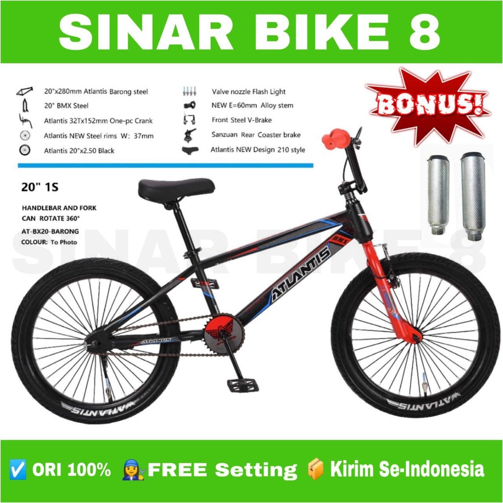 Sepeda Anak Laki BMX Ukuran 20 Inch ATLANTIS BARONG Ban Jumbo Bonus Jalu