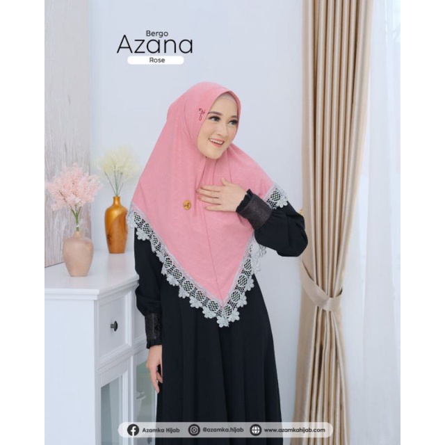 Azamka - Azana Bergo - Jilbab Instan Jumbo Pad - Hijab Pet Antem Motif embos Renda Silver Cantik