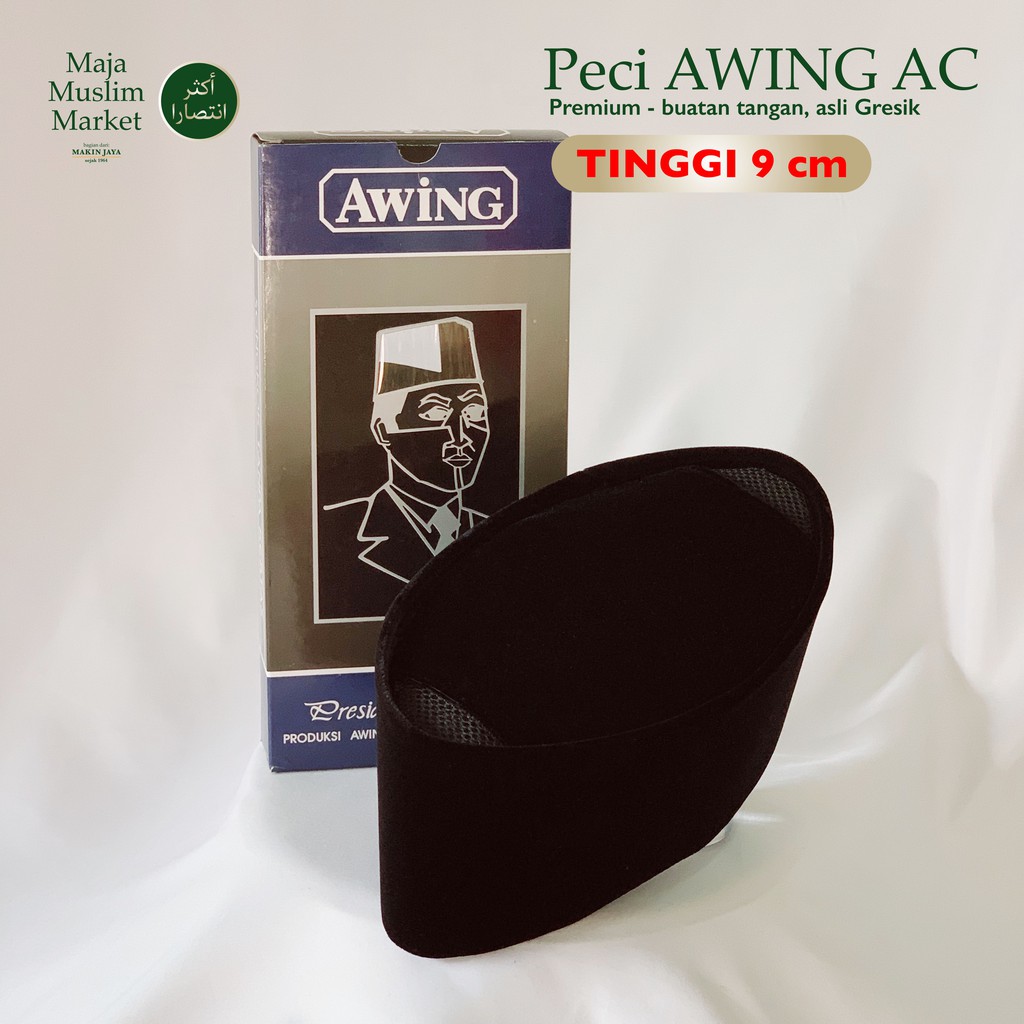 Peci Songkok Kopiah - AC AWING Premium Hitam Polos - TINGGI 9 CM - SIZE 3-12 ASLI GRESIK - TERMURAH