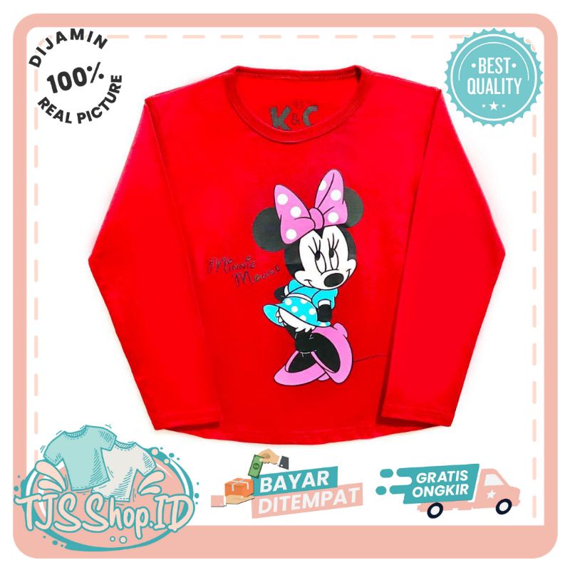 Baju Anak / Baju Anak Perempuan / Kaos Anak Lengan Panjang 1 - 10 Tahun Mini Mouse Stand Merah