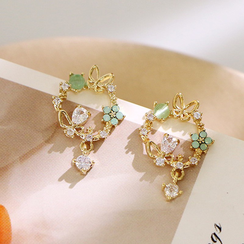 Butterfly Anting Stud Zircon Bentuk Bunga Daun Kupu-Kupu Untuk Wanita