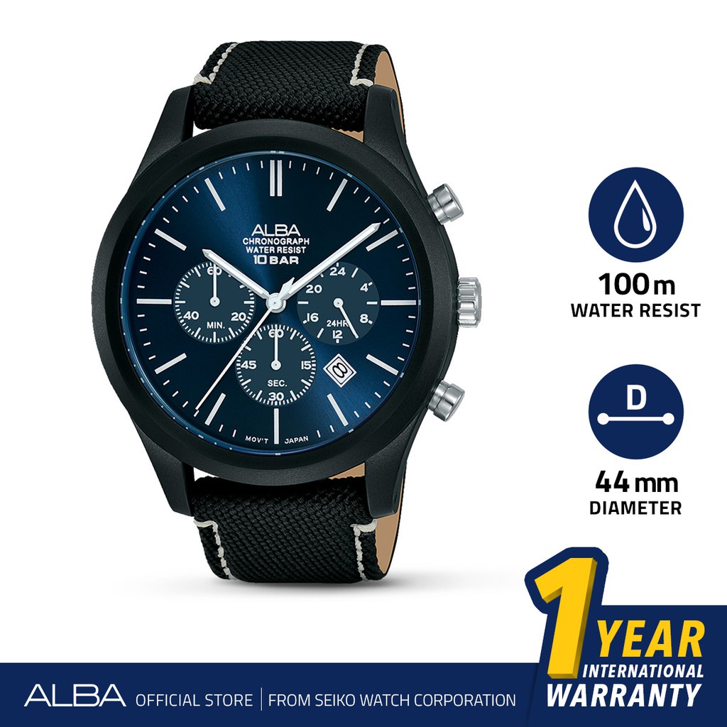 Alba Active Jam Tangan Chronograph AT3G35 / AT3G35X1 Quartz Dark Blue Dial Black Nylon Strap Watch
