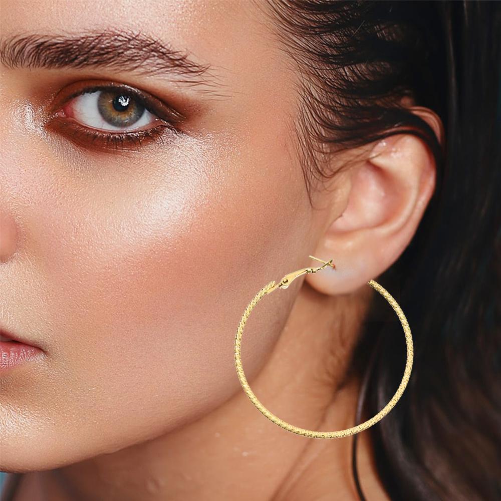 Top Round Hoop Earrings Wanita Pesta Pernikahan Pertunangan Lingkaran Besar Elegan Cantik Kristal