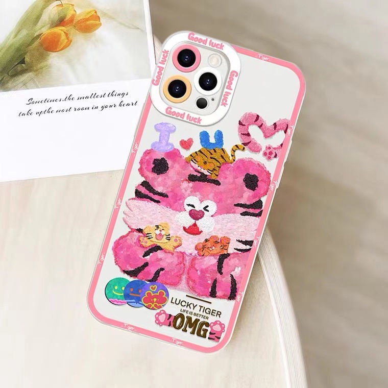 Soft Case Silikon TPU Motif Harimau Pink Untuk Iphone 12 13 SE 6 6S 7 8 Plus X XS XR 11 Pro Max