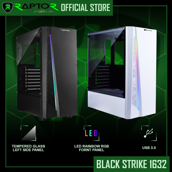 Casing RAPTOR Black Strike 1632 - LED RGB Light - Tempered Glass