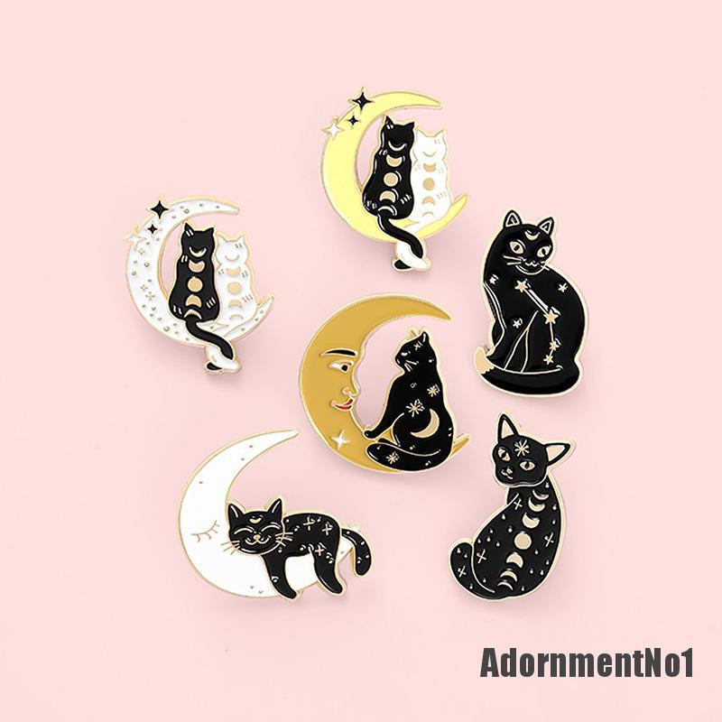 (Adornmentno1) Bros Pin Enamel Bentuk Bulan Sabit / Penyihir / Kucing Untuk Aksesoris Pakaian