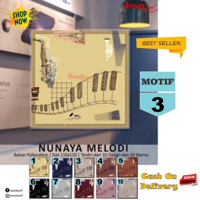 Jilbab Segiempat Nunaya Melodi Motif 3  by Azzura Scarf - Kerudung Hijab Scarf Square Murah Original