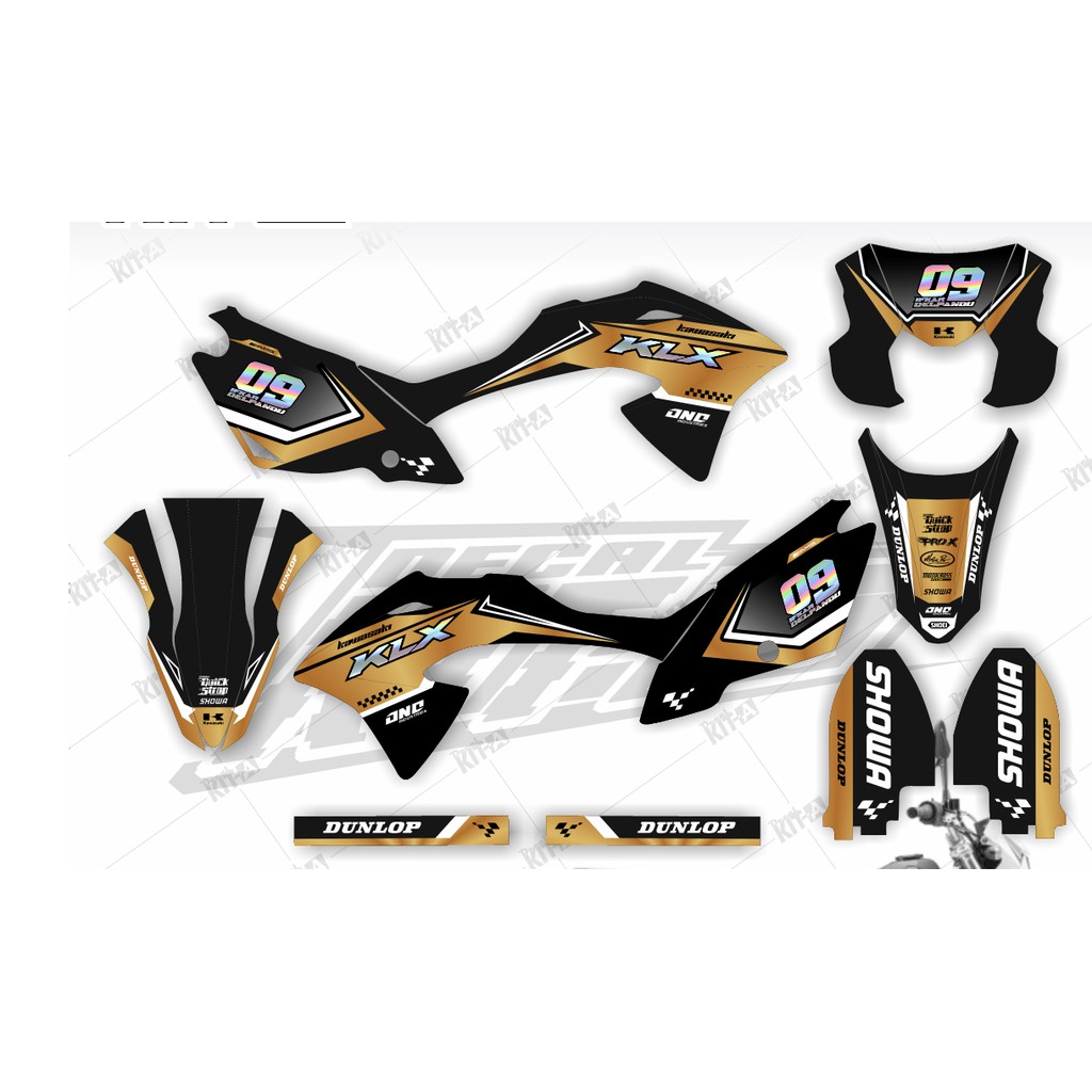 Decal Stiker Kawasaki Klx 150 Bf Full Body Dekal Stiker Klx G Supermoto Black Gold Cutting Hologram
