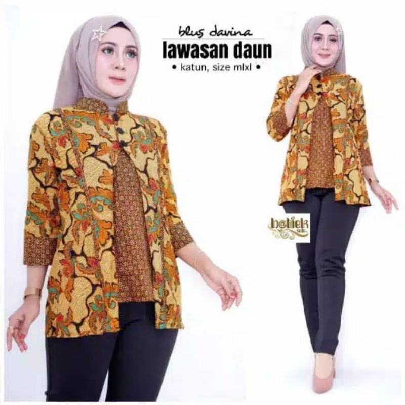 Atasan wanita blouse davina daun Lawasan Baju blus batik atasan seragam seragaman kembar kembaran wanita remaja cewek cewe putri cantik elegan keren hits modis kece fashion fesyen fashionable kerja kuliah sekolah kekinian terbaru-A