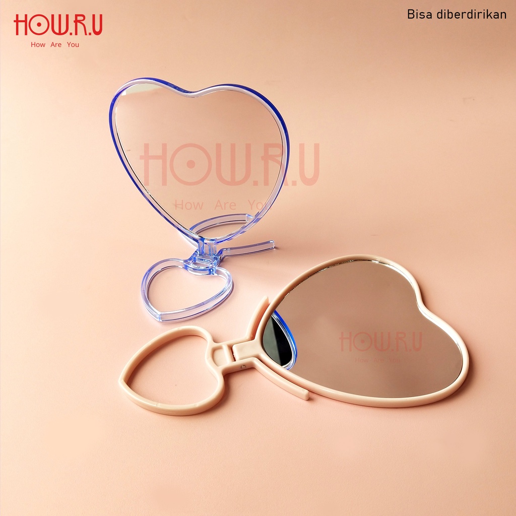 HOW.R.U | 23 x 15 cm - Cermin Meja Unik Korea Bentuk Hati Motif Karakter Lucu