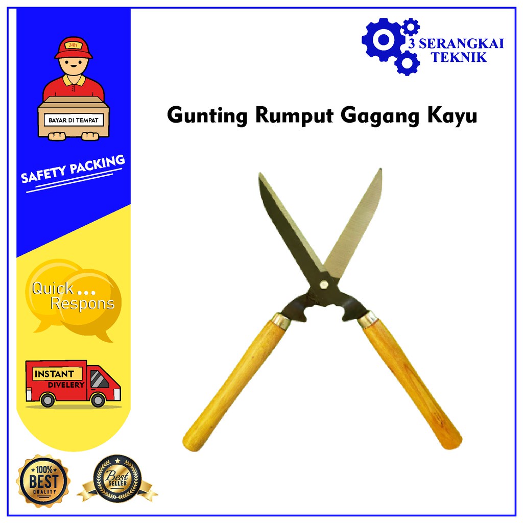 Alat Berkebun Gunting Rumput Gagang Kayu