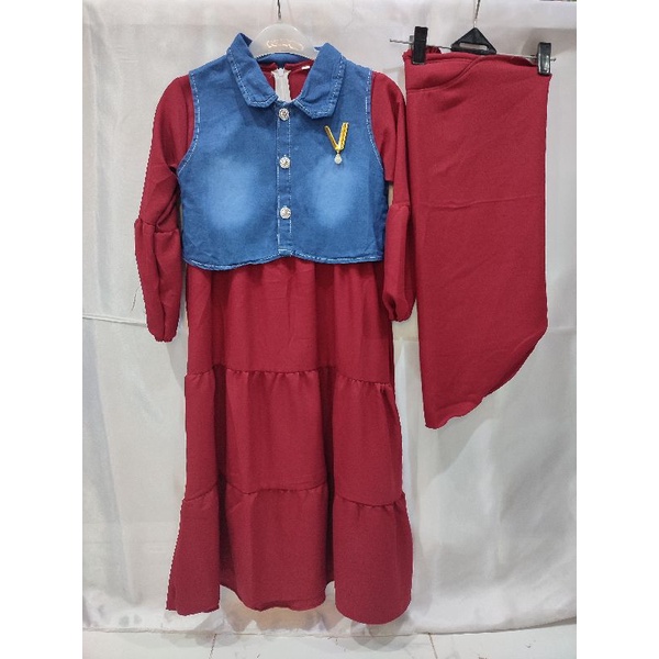 gamis susun anak umur 3.4.5th jaket jeans blazer jeans gamis 2in1