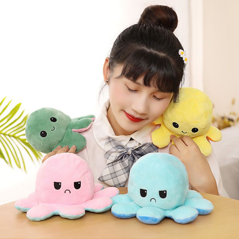 20cm Mainan Double-Sided Flip Reversible Octopus Plush Toy Marine Life Stuffed Animals Doll Boneka