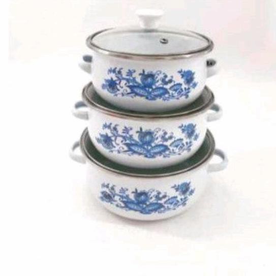 panci set enamel Reoona susun 3 tutup kaca