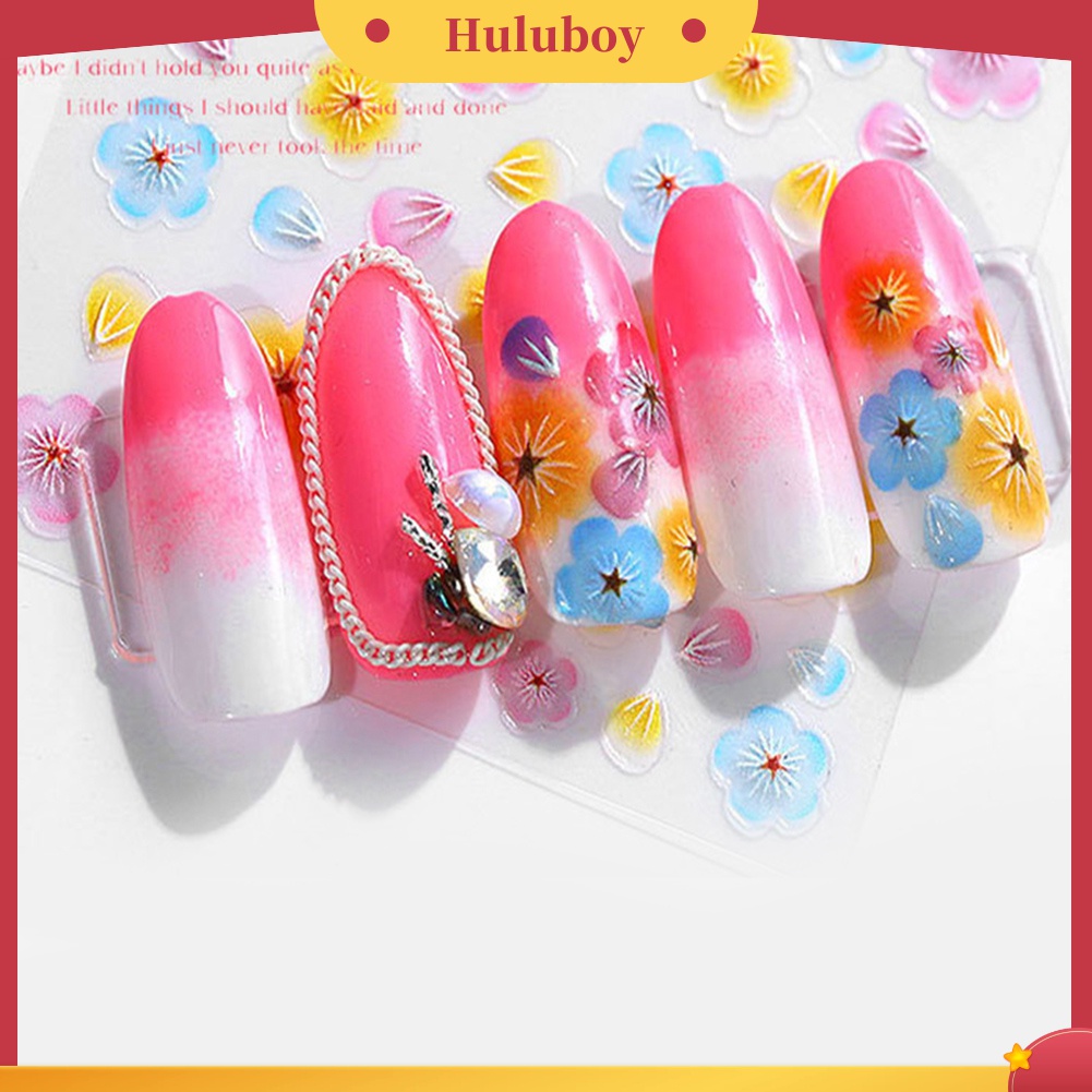 Huluboy Huluboy♡ 1 Lembar Stiker Kuku 5D Motif Bunga Untuk Dekorasi Manicure