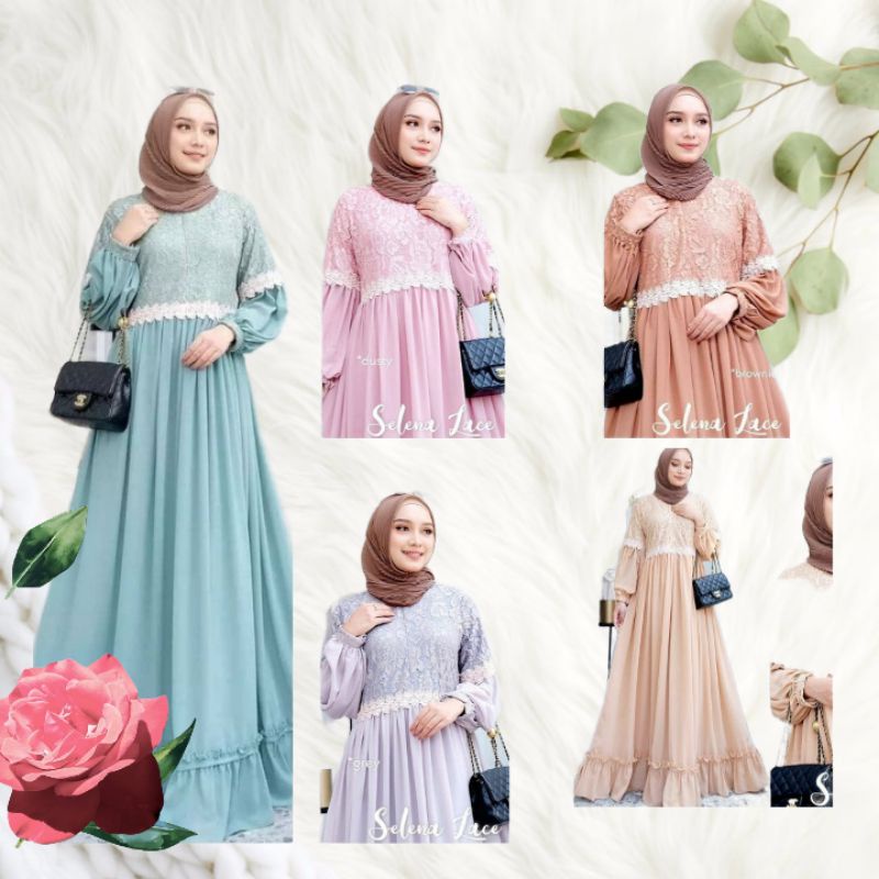 Selena maxi dress gamis brukat terbaru baju kondangan wanita bahan ceruty babaydoll adem dress pesta