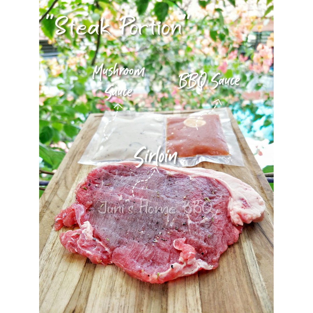 

Daging Sirloin portion dengan sauce bbq