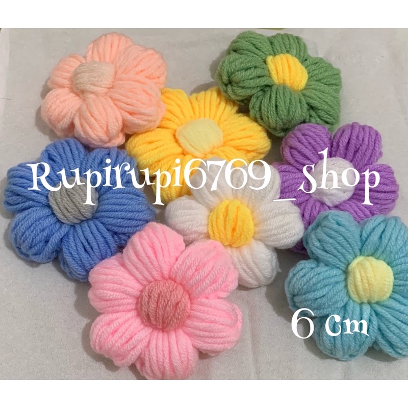 Bunga rajut puff 6cm warna bisa request