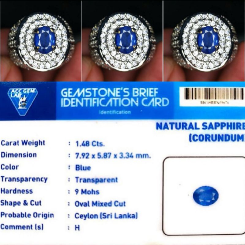 SIMILAR ROYAL BLUE SHAPPHIRE SRILANKA CEYLON LENGKAP MEMO ACC