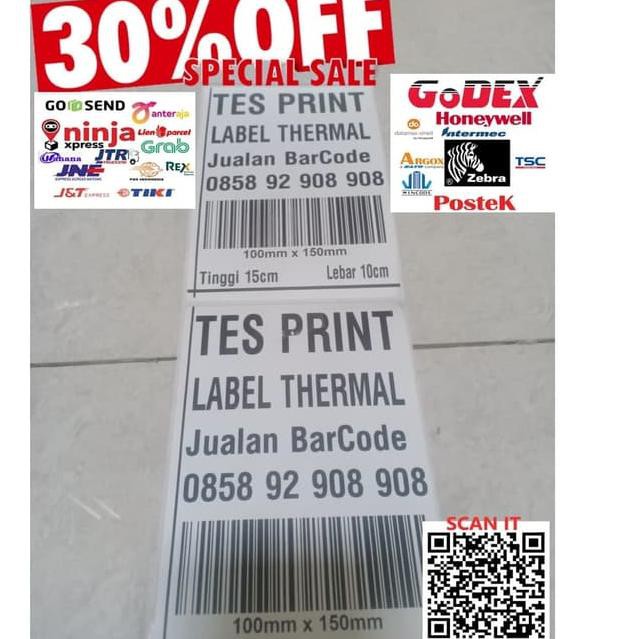 

Murah Meriah-83 LABEL BARCODE 100 X 150 KERTAS STICKER THERMAL 100x150 mm (300 pcs)