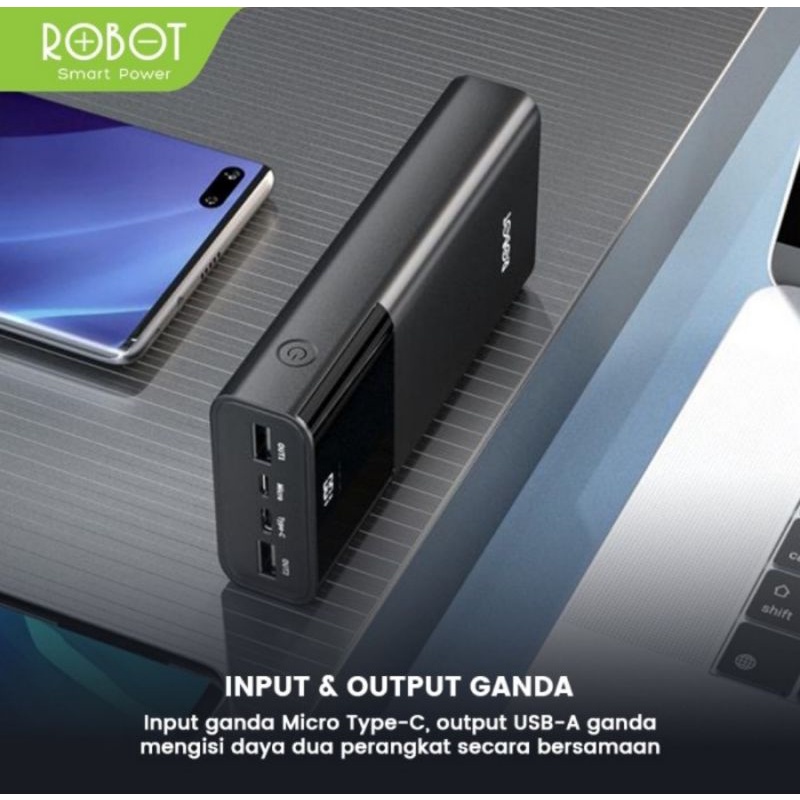 PowerBank ROBOT 20000mah RT22 Dual Port Input &amp; Output Original Led