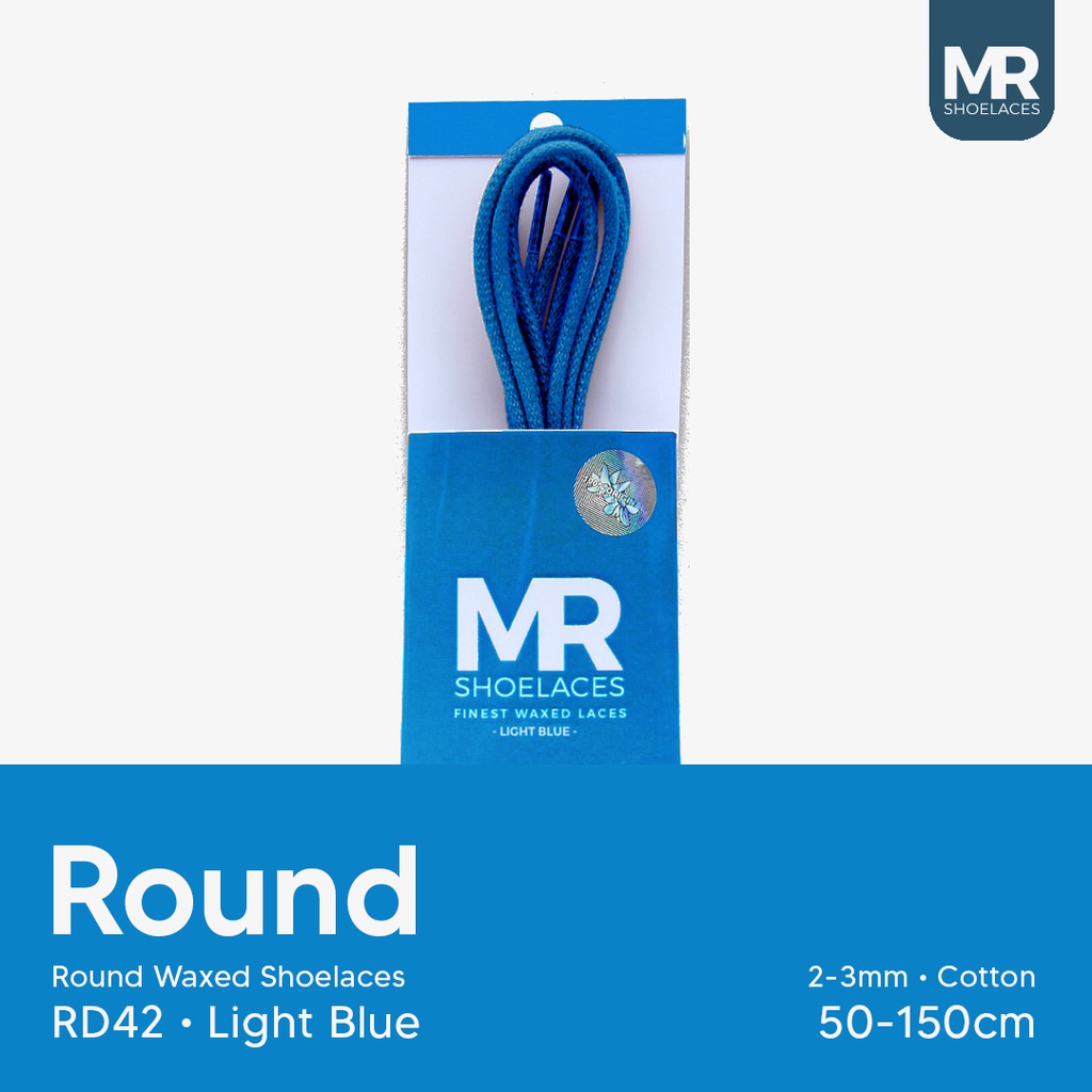 MR Shoelaces RD42 Light Blue (Biru Muda) Tali Sepatu Lilin 2-3mm Bulat Round 50cm 100cm 120cm 150cm