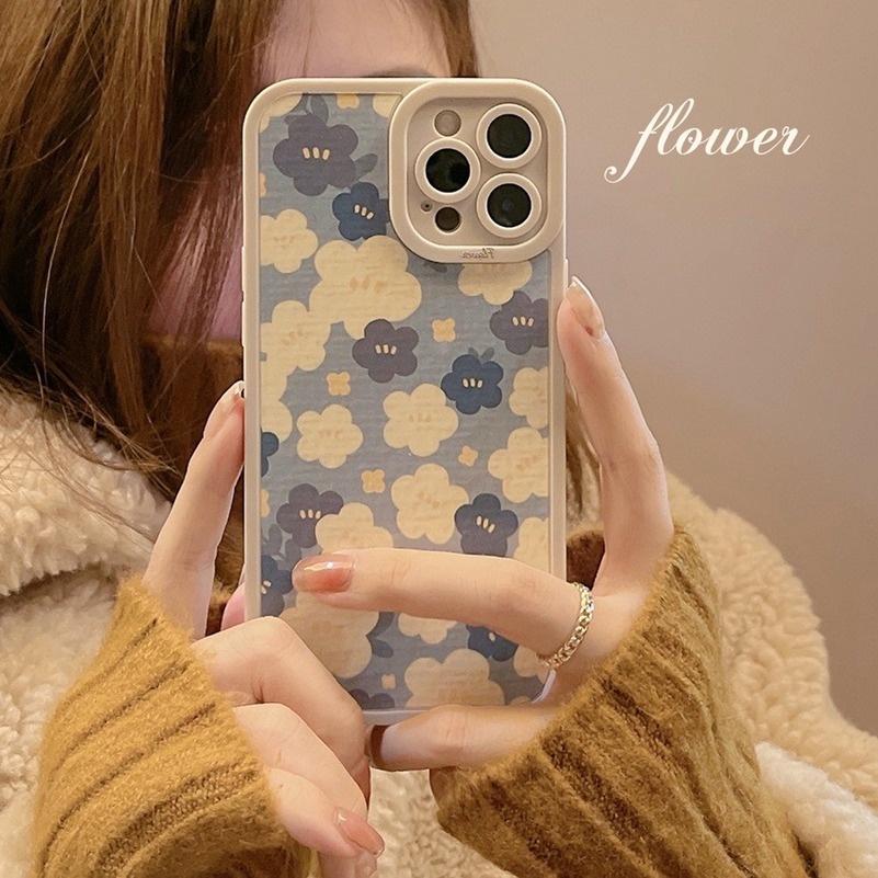 Soft Case Silikon TPU Motif Bunga Biru Untuk iPhone 13 12 11 Pro Max X XR Xs Max 7 8 6s 6 Plus SE 2020