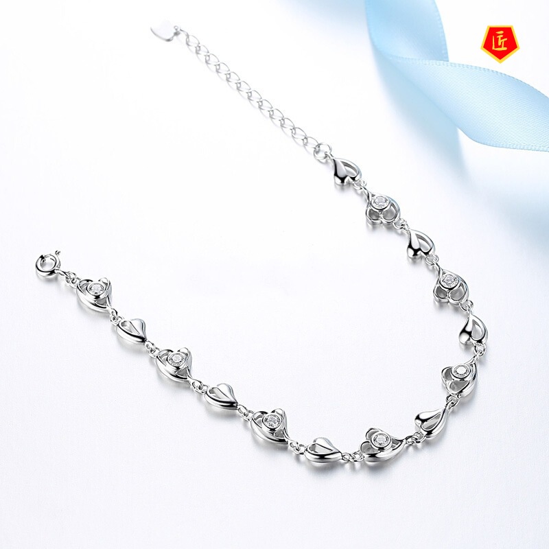 [Ready Stock]Fashion Heart-Shaped 925 Silver Diamond Bracelet