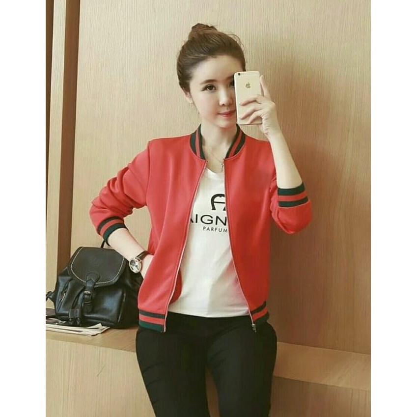 ww8f jaket wanita gucci bomber outer jacket merah putih hitam guci natal ft5t