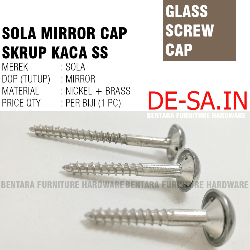 Sola Skrup Kaca #8 X 1&quot; - 1-1/4&quot; - 1-1/2&quot; - 2&quot;  Cembung- Stainless Cover DopCap Glass #8 X 1-1/2&quot;