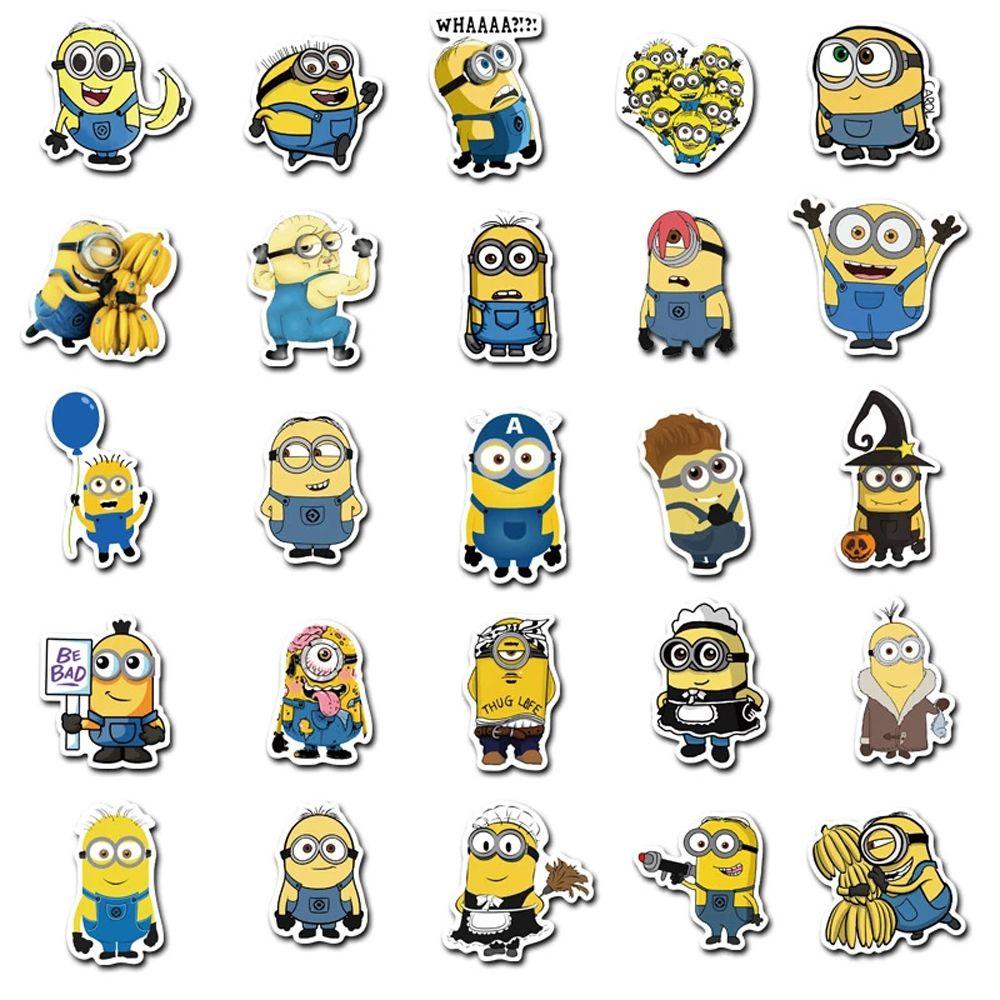 LANFY Orang Kuning Kecil Stiker Decals Tahan Air Kawaii Perekat Diri Dekorasi Anime Despicable Me Kartun Skateboard Ponsel Grafiti Stiker