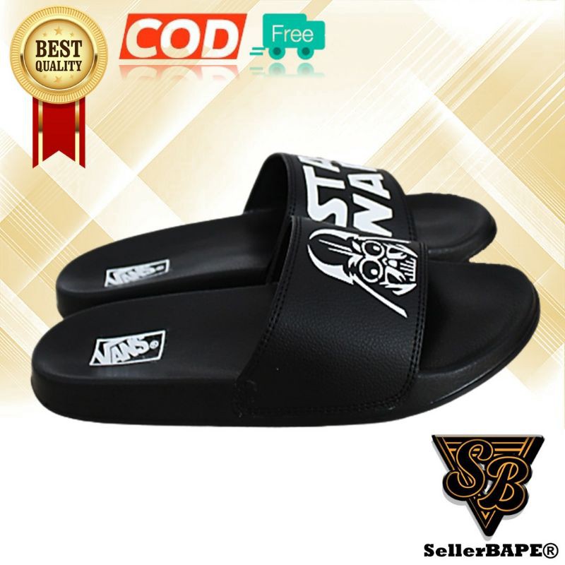 Sendal Jepit Selop Pria Wanita Vans Logo Star Wars Dark Vader Hitam Sandal Slop Murah Free Paper Bag dan masker-2