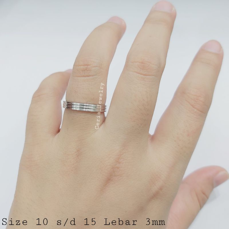 Cincin Perak Asli Pria Wanita Silver 925 Lapis Emas Putih Model Ring Dop Keliling Garis Polos Cincin Ring, Cincin Pasangan, Cincin Tunangan, Cincin Kawin - Perhiasan Perak Asli