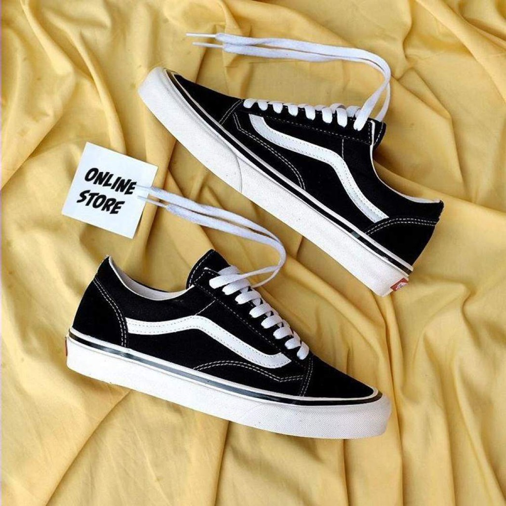 TERMURAH SEPATU  PRIA WANITA  VANS  OLD SKOOL BLACK WHITE 